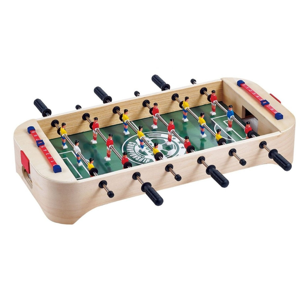 Masa de Fotbal cu Teren, Klevo, fara Picioare, 6 Manere, Tablou de Scor, 51.5 x 10 x 25.5 cm, din Lemn/Otel, Crem/Verde