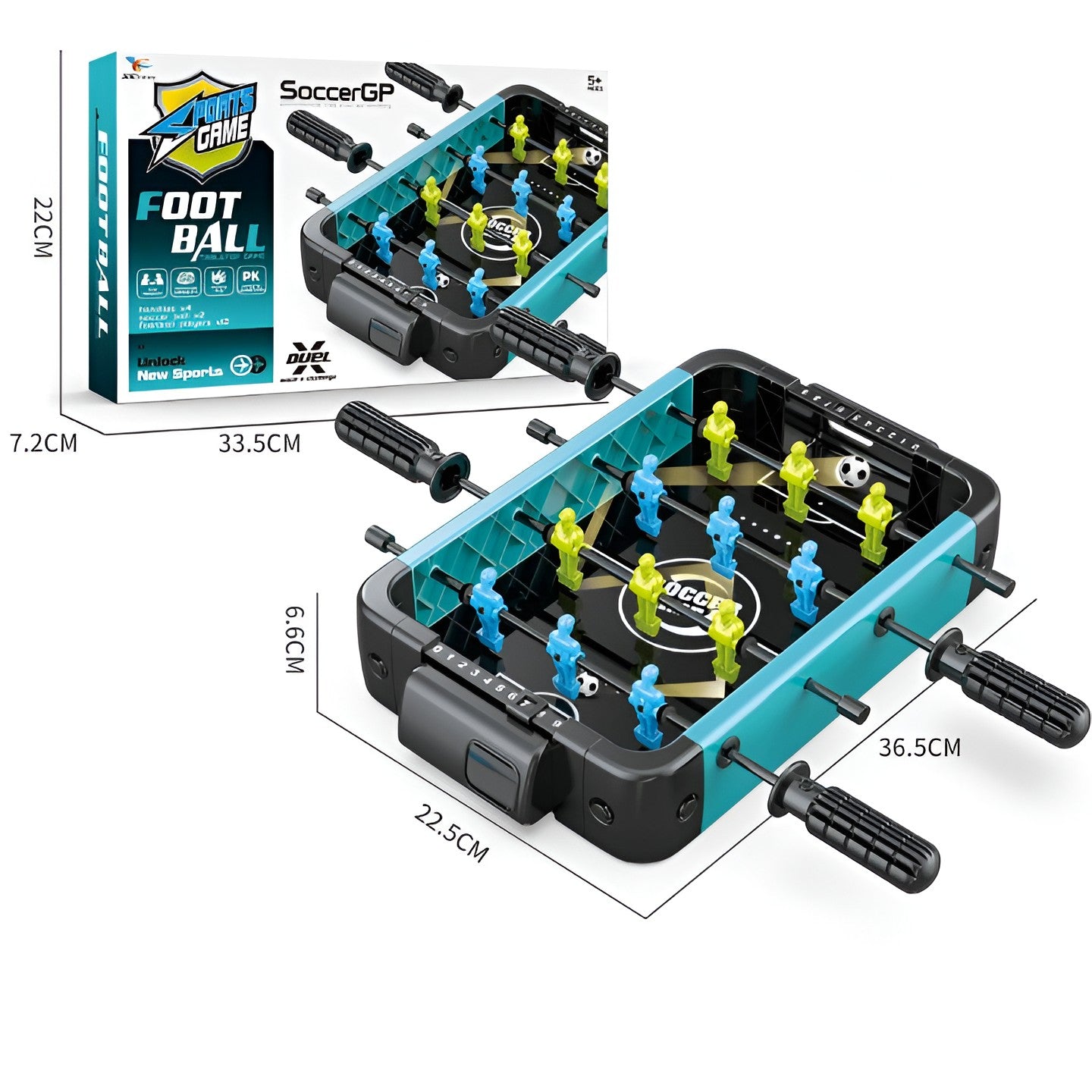 Masa de Fotbal cu Teren si 12 Jucatori Klevo, 4 Manere, 2 Mingi, cu Tablou Scor, din ABS, 36.5x22.5x6.6 cm, Design Multicolor, pentru Copii/ Adulti