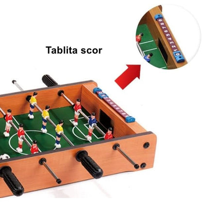 Masa de fotbal cu teren si 12 jucatori Klevo, cu tablou pentru scor, din metal, lemn si ABS, 34.5 x 23 x 7 cm, pentru copii