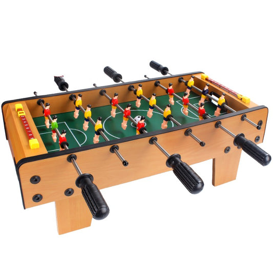 Masa de fotbal cu teren si 18 jucatori Klevo, 6 manere, cu tablou pentru scor, din metal, lemn si ABS, 50 x 25 x 18 cm, cu picioare, pentru copii/adulti