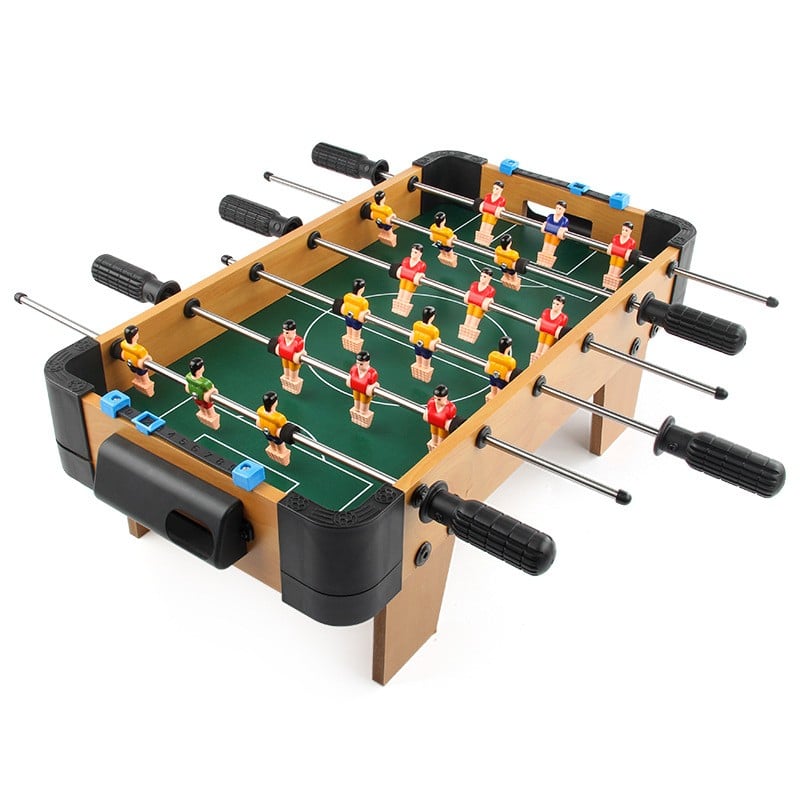Masa de fotbal cu teren si 18 jucatori Klevo, 6 manere, cu tablou pentru scor, din metal, lemn si ABS, 51 x 44 x 17.5 cm, cu picioare, pentru copii/adulti
