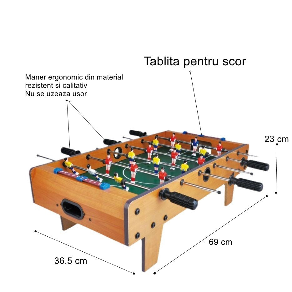 Masa de Fotbal cu Teren si 18 Jucatori Klevo, 6 Manere, cu Tablou pentru Scor, din Metal, Lemn si ABS, 69 x 36.5 x 23 cm, cu Picioare, pentru copii/adulti