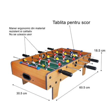 Masa de Fotbal cu Teren si 18 Jucatori Klevo, 6 Manere, cu Tablou pentru Scor, din Metal, Lemn si ABS, 60.5 x 30.5 x 18.5 cm, cu Picioare, pentru copii/adulti