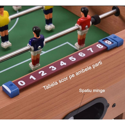 Masa de Fotbal cu Teren si 18 Jucatori Klevo, 6 Manere, cu Tablou pentru Scor, din Metal, Lemn si ABS, 69 x 36.5 x 23 cm, cu Picioruse, pentru copii/adulti