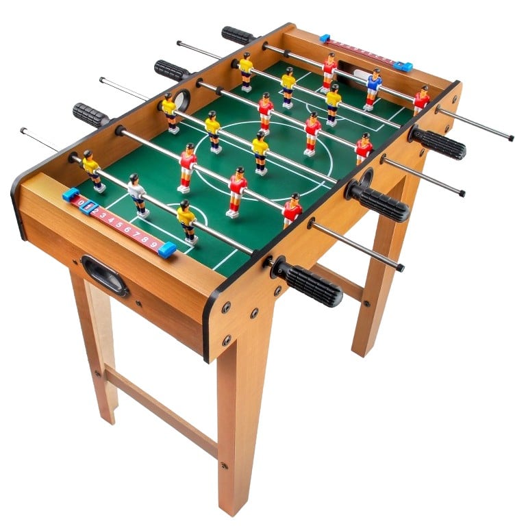 Masa de Fotbal cu Teren si 18 Jucatori Klevo, 6 Manere, cu Tablou pentru Scor, din Metal, Lemn si ABS, 69 x 36.5 x 61 cm, cu Picioruse, pentru copii/adulti