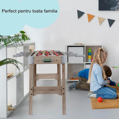Masa de Fotbal cu Teren si 18 Jucatori Klevo, 6 Manere, cu Tablou pentru Scor, din Metal, Lemn si ABS, 70 x 36 x 64 cm, cu Picioare, pentru copii/adulti, Gri