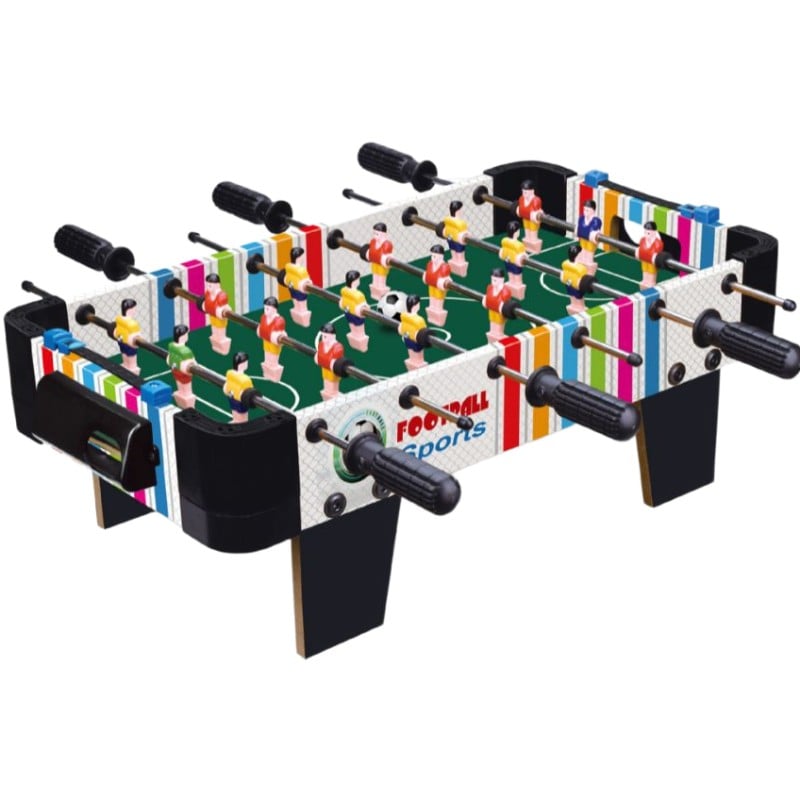 Masa de fotbal cu teren si 18 jucatori Klevo, 6 manere, cu Tablou Scor, din Metal, Lemn si ABS, 51 x 44 x 17.5 cm, cu Picioare, Design Multicolor, pentru copii/adulti