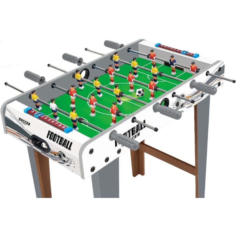 Masa de fotbal cu teren si 18 jucatori Klevo, 6 manere, cu Tablou Scor, din Metal, Lemn si ABS, 69 x 36.5 x 23 cm, cu Picioare, Design Multicolor, pentru copii/adulti