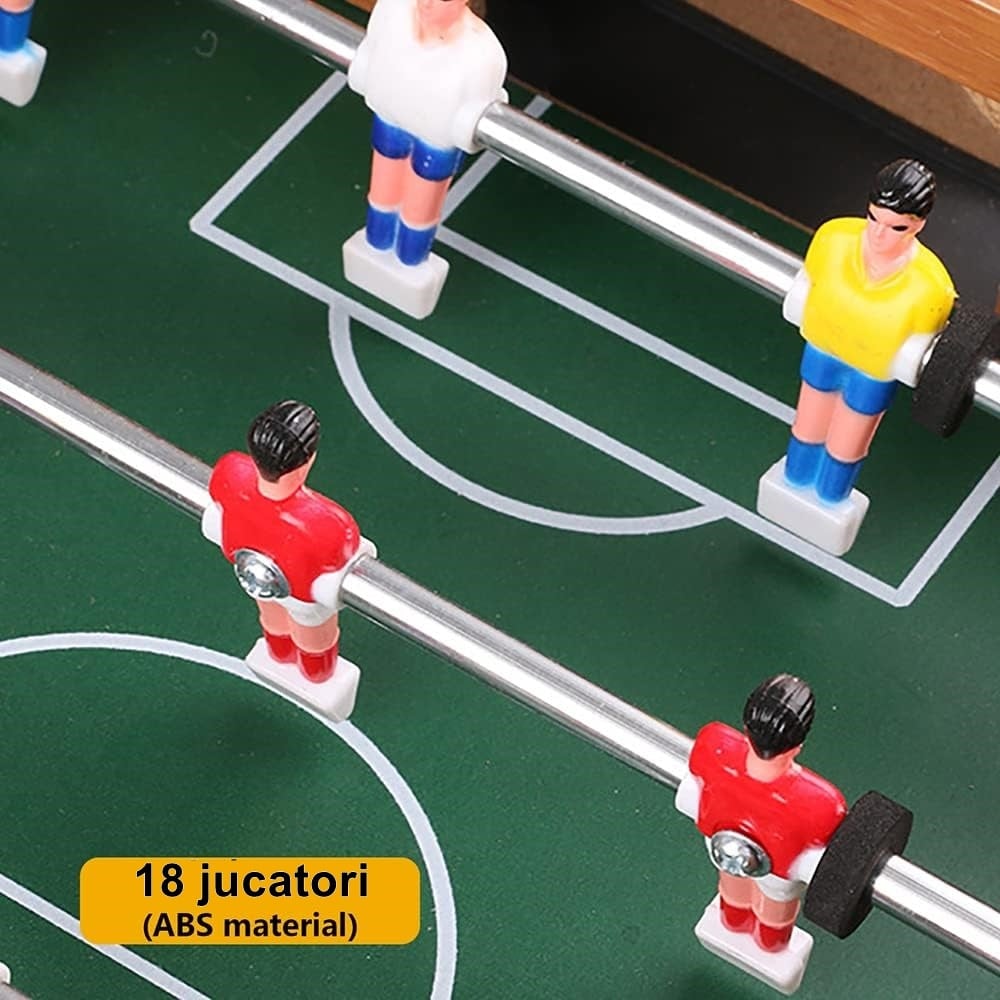 Masa de fotbal cu teren si 18 jucatori Klevo, cu tablou pentru scor, din metal, lemn si ABS, 50 x 25 x 15.5 cm, pentru copii