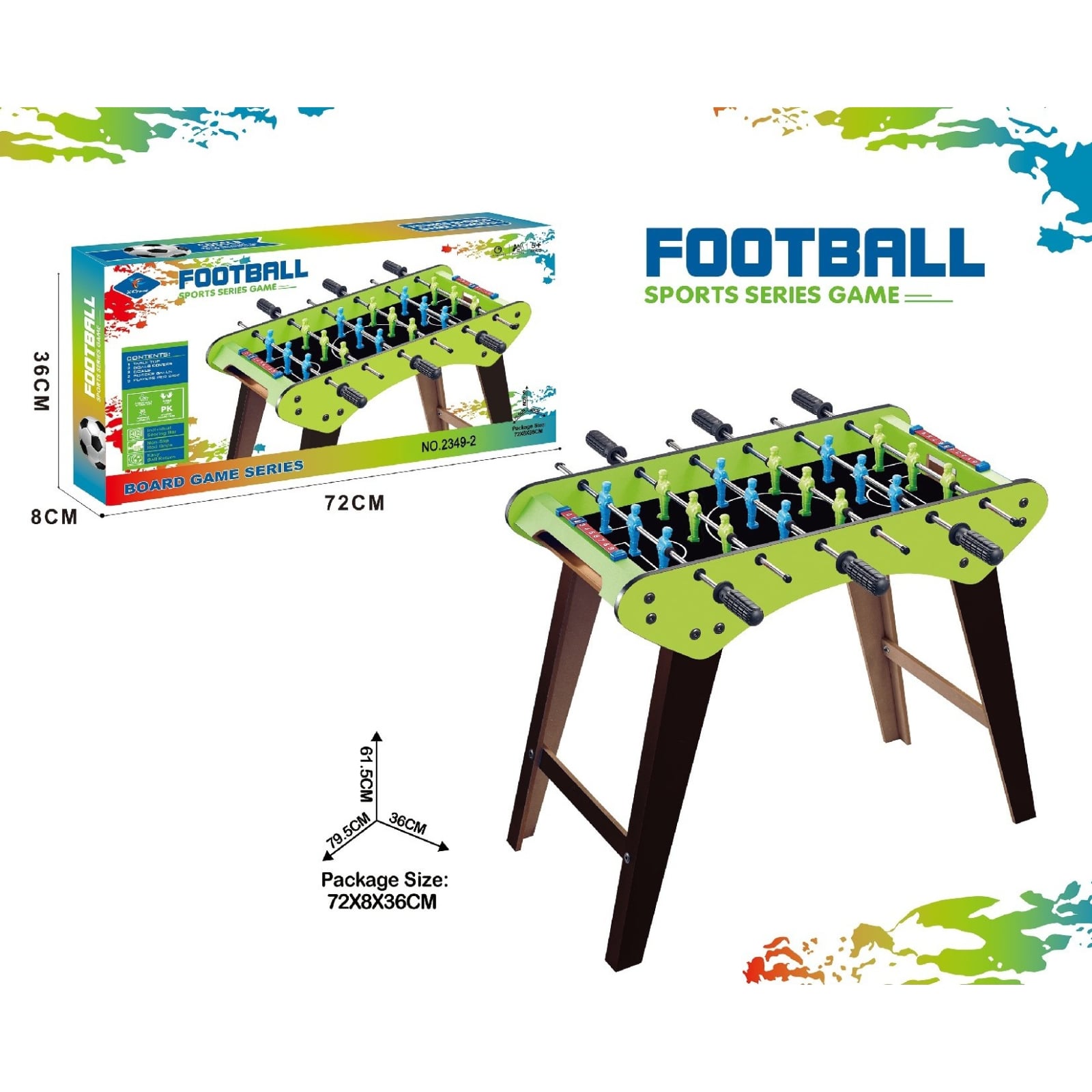 Masa de Fotbal, Klevo, cu Picioare, 6 Manere, Tablou de Scor, 71.3 x 14.6 x 36 cm, din Lemn/Otel/ABS, Verde
