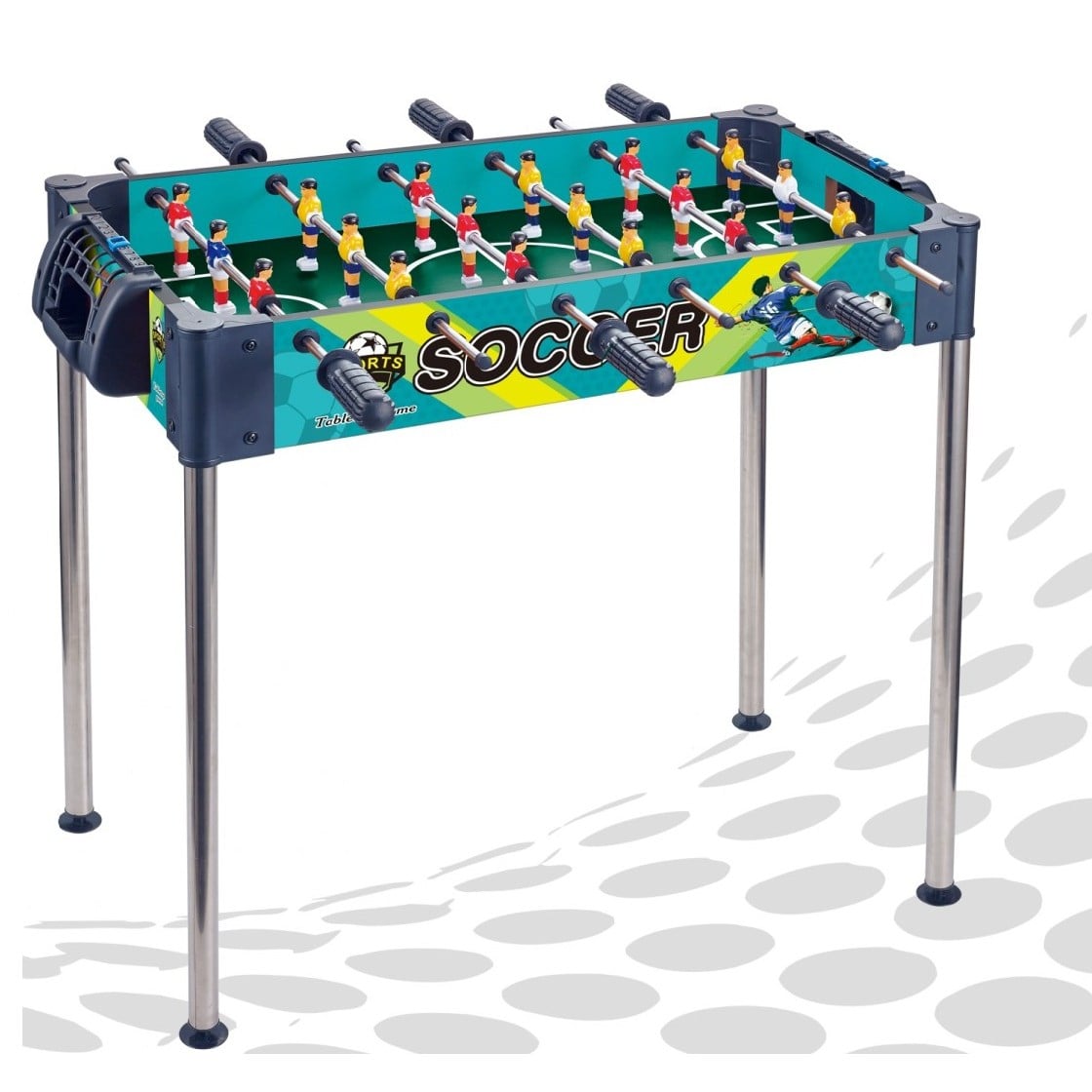 Masa de Fotbal, Klevo, cu Picioare Inalte, 6 Manere, Tablou de Scor, 62 x 8 x 35.5 cm, din Lemn/Otel si ABS, Albastru