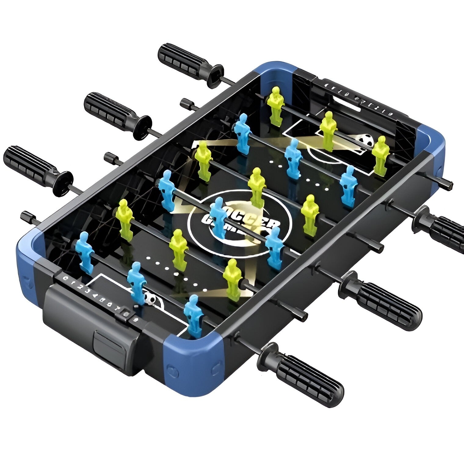 Masa de Joc 5in1  Klevo, cu Teren Schimbabil de Fotbal, Basket, Bowling, Curling si Hockey, cu Tablou Scor, din ABS, 49.8x26x6.6 cm, Design Multicolor, pentru Copii/ Adulti