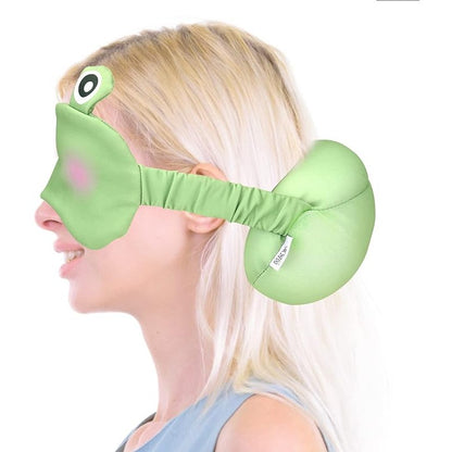 Masca de dormit, Klevo, 2 in 1, cu Tetiera, din Particule de Spuma si Bumbac, Model Broasca ,Verde