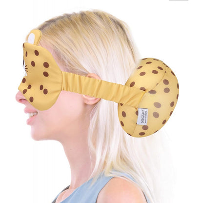 Masca de dormit, Klevo, 2 in 1, cu Tetiera, din Particule de Spuma si Bumbac, Model Leopard ,Portocaliu