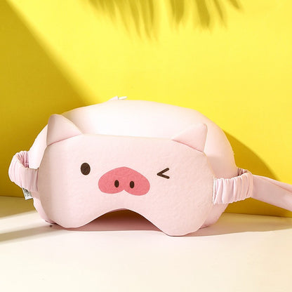 Masca de dormit, Klevo, 2 in 1, cu Tetiera, din Particule de Spuma si Bumbac, Model Porc, Roz