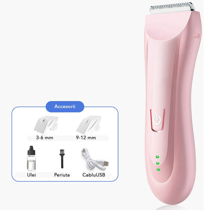 Masina De Tuns Bebelusi si Copii, Klevo, Lame Cermice si Inox, Fara Fir, Functie Anti Taiere, Silentios, 50 W, Rezistent la Apa, 2 Accesorii, Incarcator USB, Roz deschis