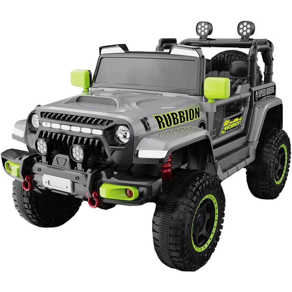 Masina Electrica pentru Copii, Klevo, Off-Road, Conectare Bluetooth, telecomanda, Tractiune Spate, Lumina Intermitenta, Baterie 12V 7Ah, 120 x 63 x 68cm, Gri