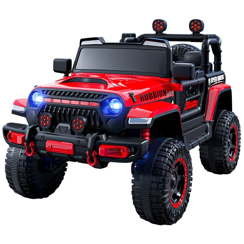 Masina Electrica pentru Copii, Klevo, Off-Road, Conectare Bluetooth, telecomanda, Tractiune Spate, Lumina Intermitenta, Baterie 12V 7Ah, 120 x 63 x 68cm, Rosu