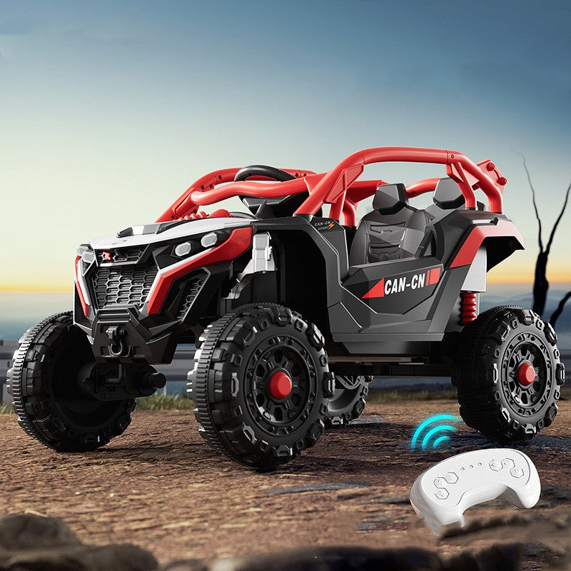 Masina Electrica pentru Copii, Klevo, Tip Buggy/UTV Off-Road Dual Drive, Conectare Bluetooth, Telecomanda, Lumina Intermitenta si Muzica, Baterie 380*2, 6V 7Ah, 97 x 62 x 58 cm, Rosu Negru