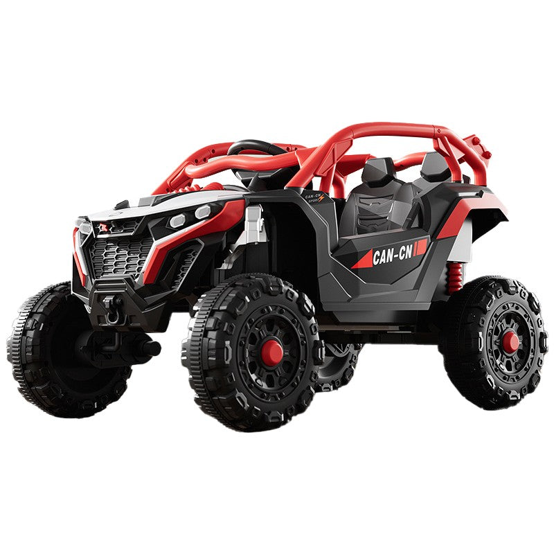 Masina Electrica pentru Copii, Klevo, Tip Buggy/UTV Off-Road Dual Drive, Conectare Bluetooth, Telecomanda, Lumina Intermitenta si Muzica, Baterie 380*2, 6V 7Ah, 97 x 62 x 58 cm, Rosu Negru