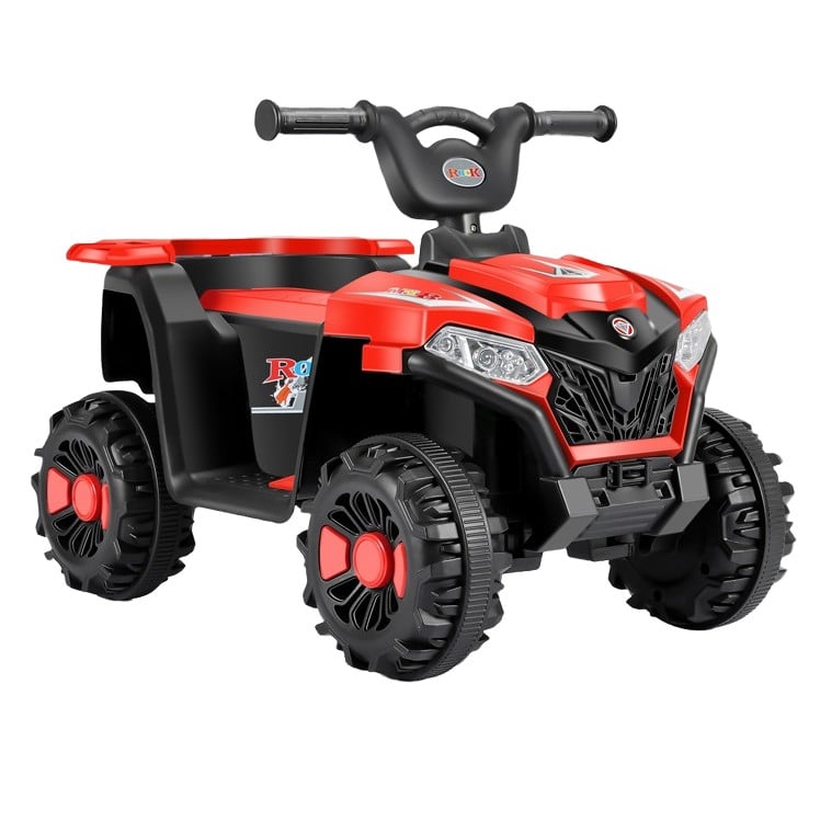 Masinuta Electrica Klevo, pe 4 Roti, Tip ATV, cu Acumulator, Sistem Anti-Rasturnare, Sistem de Lumini si Sunet, 2-5 Ani, 70 x 43 x 48 cm, Rosu