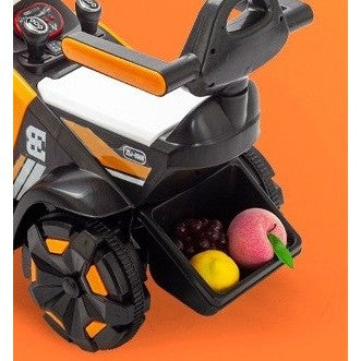 Masinuta Electrica Klevo, Tip Excavator, Brat Electric cu Maneta de Control, Spatar si Bare Laterale, Sistem Muzica si Lumini, 1-8 Ani, 72 x 36 x 50 cm, Portocaliu
