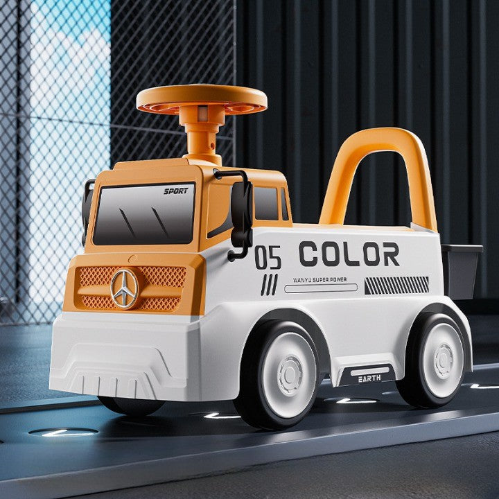 Mașinuță pentru copii, Klevo, 3 ani, Model Camion, Sport, Claxon, Cutie Depozitare, 62x26x40 cm, Portocaliu