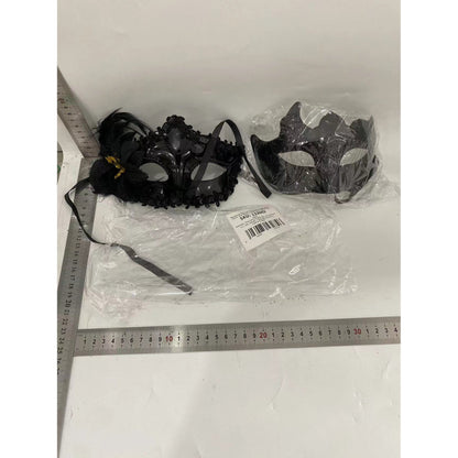 Set 2 Masti de Cuplu, Klevo, pentru Carnaval, Bal Mascat, Marime Universala, Model Floare Laterala si Margele, Model Clasic, Negru texturat