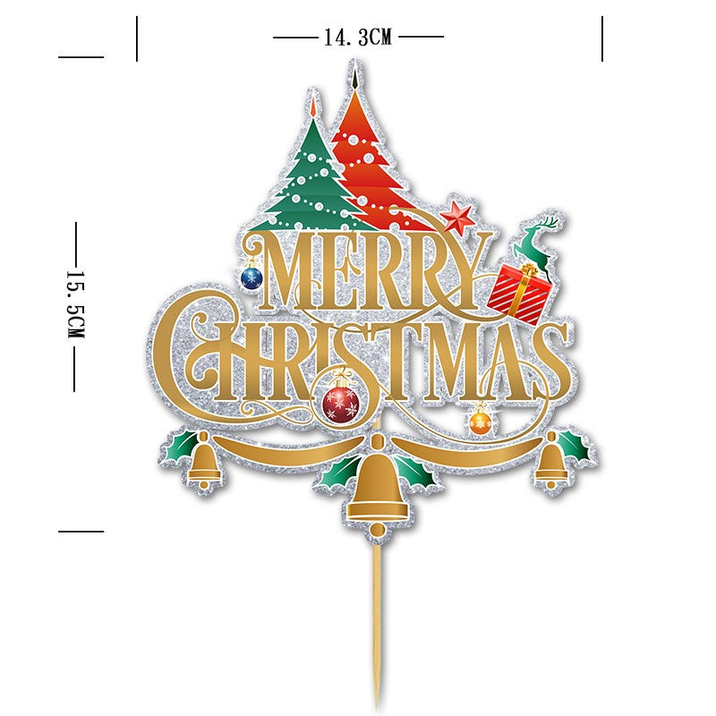 Set Toppere pentru Tort si Prajituri, Klevo, Tematica Craciun, Model Mare Scris Merry Christmas 15.5x14.3 cm, 6 Toppere Mici Modele Variate 5x5 cm, Multicolor