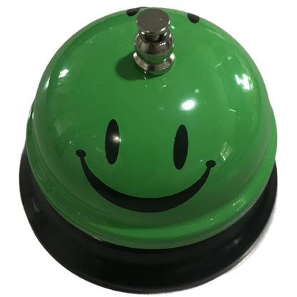 Clopotel Metalic Multifunctional, Klevo, Verde cu Imprimeu Smiley Face, 7.5x7.5x6.5 cm, Receptie, Restaurant, Cafenele