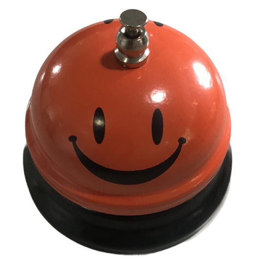 Clopotel Metalic Multifunctional, Klevo, Portocaliu cu Imprimeu Smiley Face, 7.5x7.5x6.5 cm, Receptie, Restaurant, Cafenele