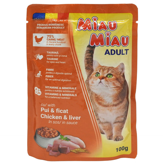 Hrana Umeda pentru Pisici in Sos, Miau Miau, Pui Ficat, 100 g