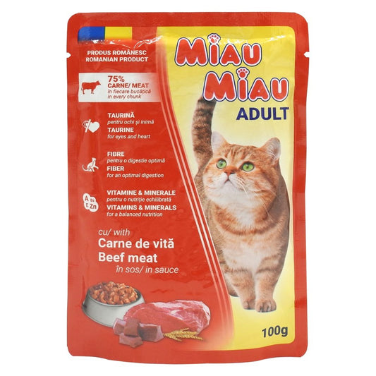 Hrana Umeda pentru Pisici in Sos, Miau Miau, Vita, 100 g