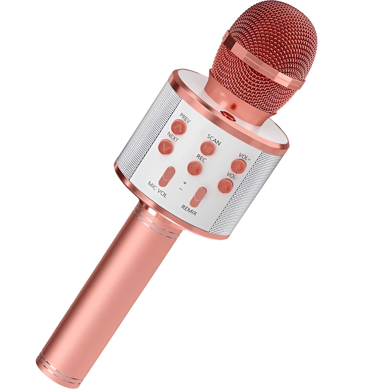 Microfon Karaoke, Klevo, pentru Copii, Bluetooth, Boxa Incorporata, Compatibil cu Orice Smartphone, Acumulator Integrat, Multifunctional, Rose Gold