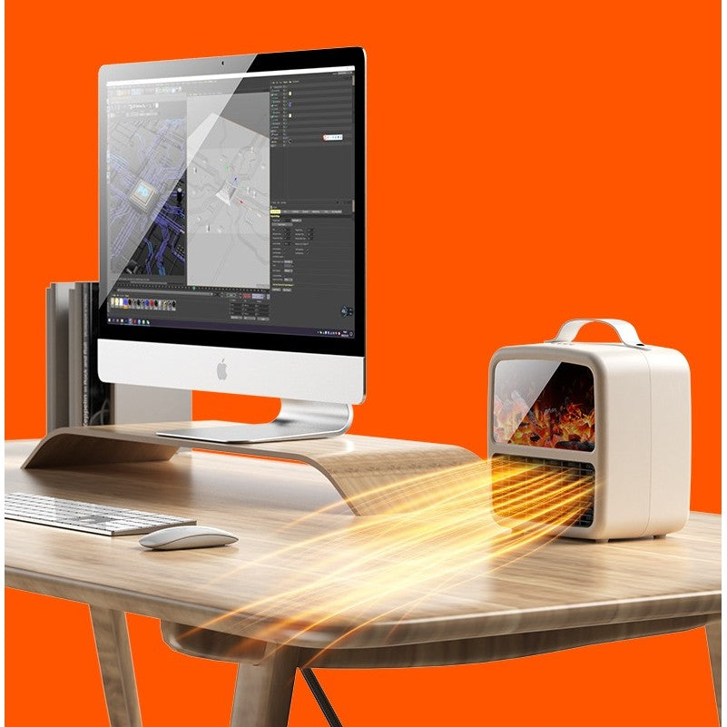 Mini Aeroterma Portabila, Klevo, Display LCD, Flacara Tip Semineu, 1500W, 2 Trepte, Oprire Automata, 22 x 22 x 15 cm, Alb