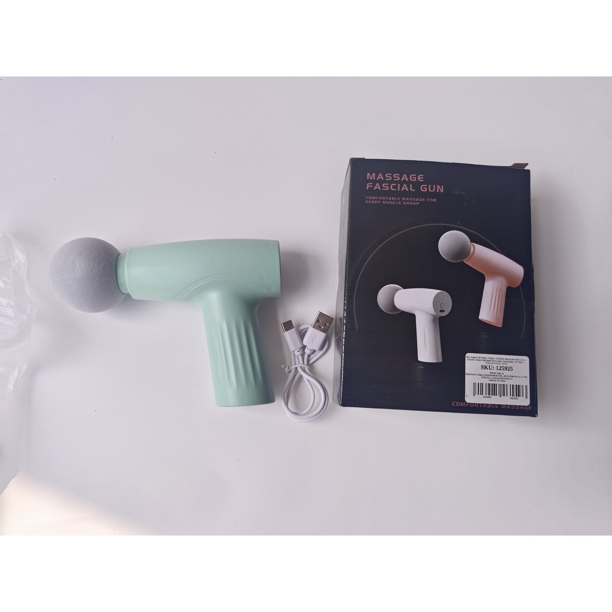 Mini Aparat de Masaj, Klevo, Tip Pistol, Incarcare USB Tip C, Portabil, Pentru Relaxare Musculara, Autonomie 120 Min, 3 Trepte de Viteza, Verde