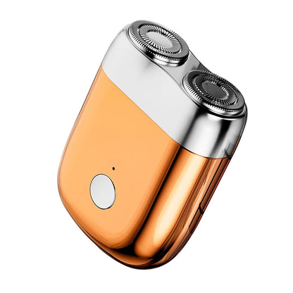 Mini Aparat de Ras Electric, Klevo, din ABS cu Fibra de Carbon, Portabil, Cap Rotativ Detasabil cu 2 Lame de Otel, Rezistent la Apa, Incarcare Type-C, Autonomie 45 min, Portocaliu