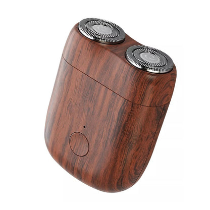 Mini Aparat de Ras Electric, Klevo, din ABS cu Fibra de Carbon, Portabil, Cap Rotativ Detasabil cu 2 Lame de Otel, Rezistent la Apa, Incarcare Type-C, Autonomie 45 min, Maro