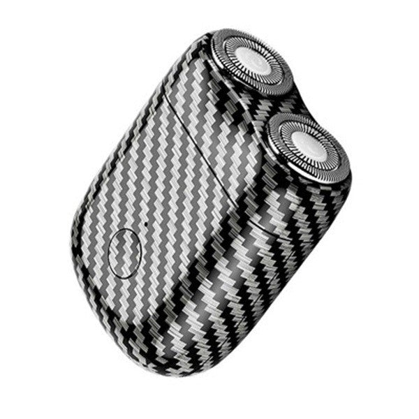 Mini Aparat de Ras Electric, Klevo, din ABS cu Fibra de Carbon, Portabil, Cap Rotativ Detasabil cu 2 Lame de Otel, Rezistent la Apa, Incarcare Type-C, Autonomie 45 min, Alb/Negru