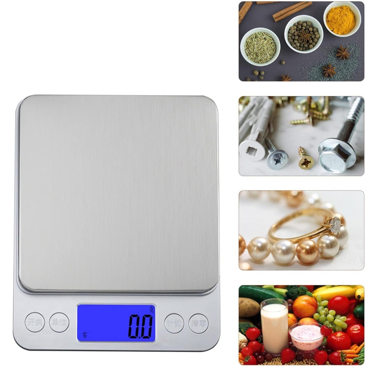 Mini Cantar Electronic, Klevo, pentru Alimente/Bijuterii, max 3 Kg, 2 x AA, 12.7 x 10.6 x 1.9 cm, Gri