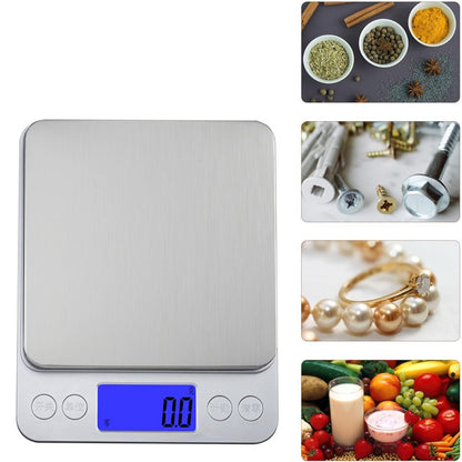 Mini Cantar Electronic, Klevo, pentru Alimente/Bijuterii, max 3 Kg, 2 x AA, 12.7 x 10.6 x 1.9 cm, Gri