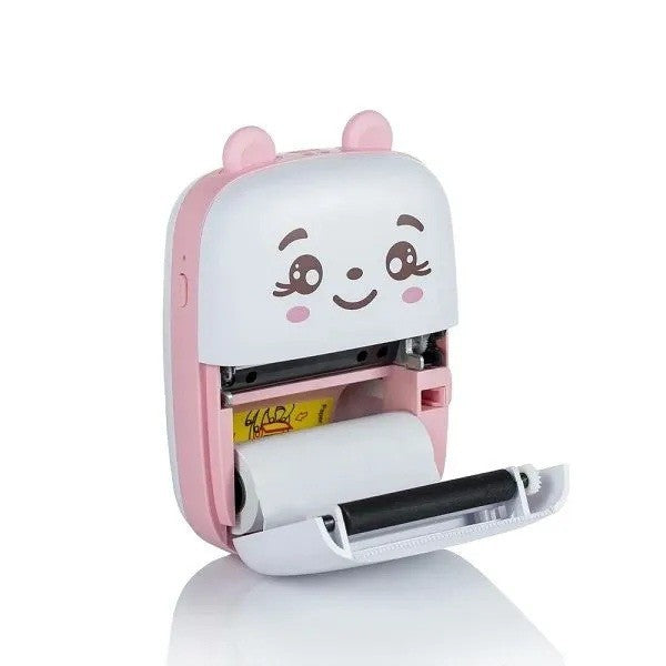 Mini Imprimanta Foto Portabila, Klevo, Incarcare USB, Bluetooth, Model Ursulet, 12 x 9 x 5 cm, Alb Roz