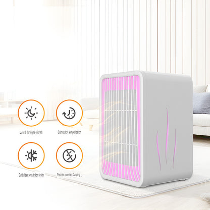 Mini Incalzitor pentru Birou, Klevo, Incalzire si Racire, 1000-1200W, cu Lumini, cu Maner, Lungime Cablu 1.5 m, 3 Trepte de Temperatura, 15.3x13.8x22.5 cm, Alb