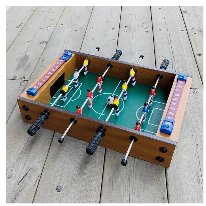 Mini Masa de Fotbal cu Teren si 12 Jucatori Klevo, 4 Manere, cu Tablou pentru Scor, din Metal, Lemn si ABS, 34.5 x 23 x 7 cm, pentru copii/adulti