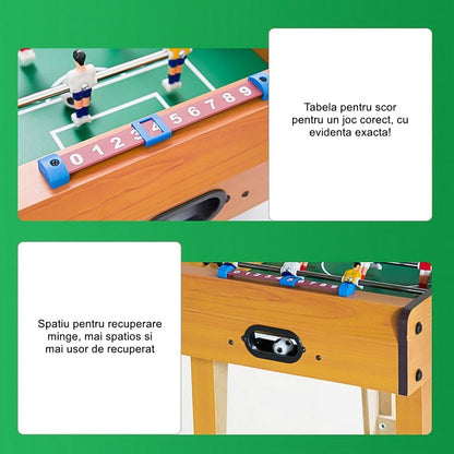 Mini Masa de Fotbal cu Teren si 18 Jucatori Klevo, 6 Manere, cu Tablou pentru Scor, din Metal, Lemn si ABS, 50 x 25 x 16 cm, cu Picioruse, pentru copii/adulti