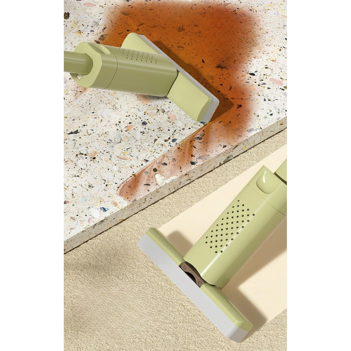 Mini Mop, Klevo, Pentru Uz Casnic, Sistem Autostoarcere, Portabil, Mop cu Burete, Rotire 180°,15 x 27.5 cm, Verde