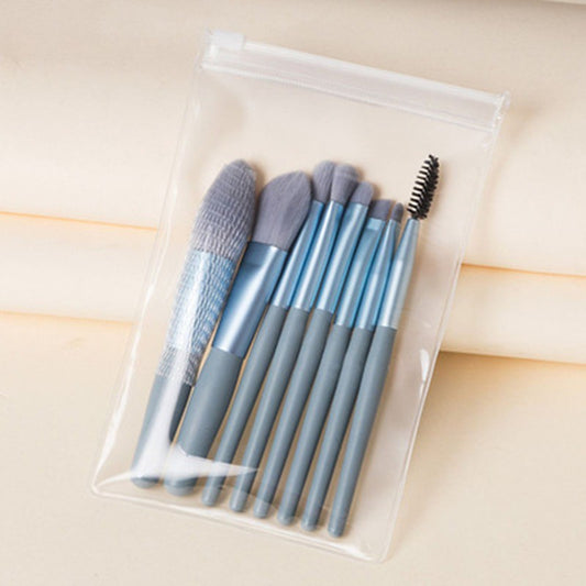 Mini set portabil 8 pensule de machiaj albastre, Klevo