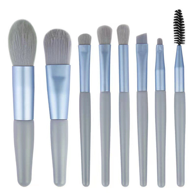 Mini set portabil 8 pensule de machiaj albastre, Klevo