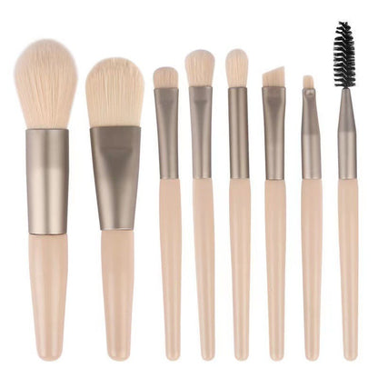 Mini set portabil 8 pensule de machiaj cu husa bej, Klevo