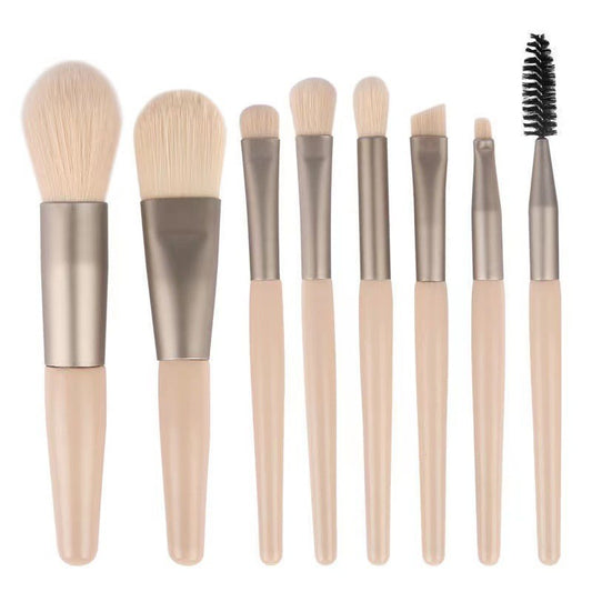 Mini set portabil 8 pensule de machiaj cu husa bej, Klevo